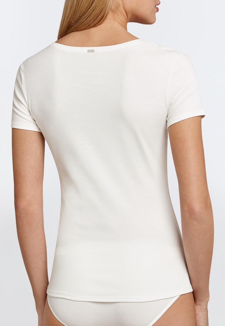 Cream-white short-sleeved fine rib shirt - Naturschönheit