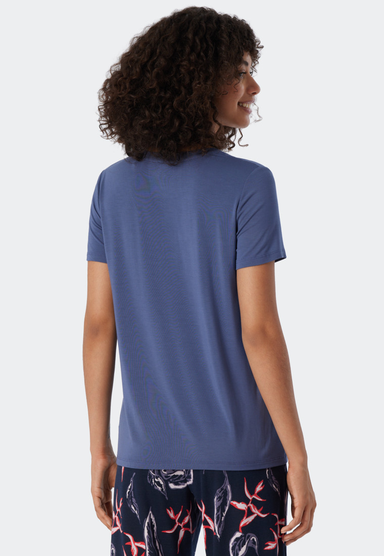 Shirt short-sleeved Henley button placket admiral blue - Mix+Relax