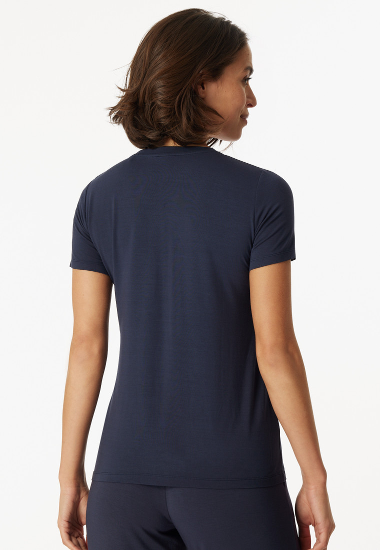 T shirt manches courtes Henley patte de boutonnage bleu Mix