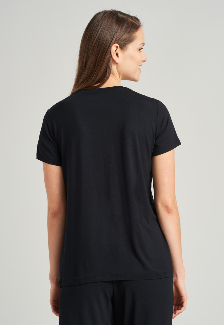Shirt short-sleeved Henley button placket black - Mix & Relax