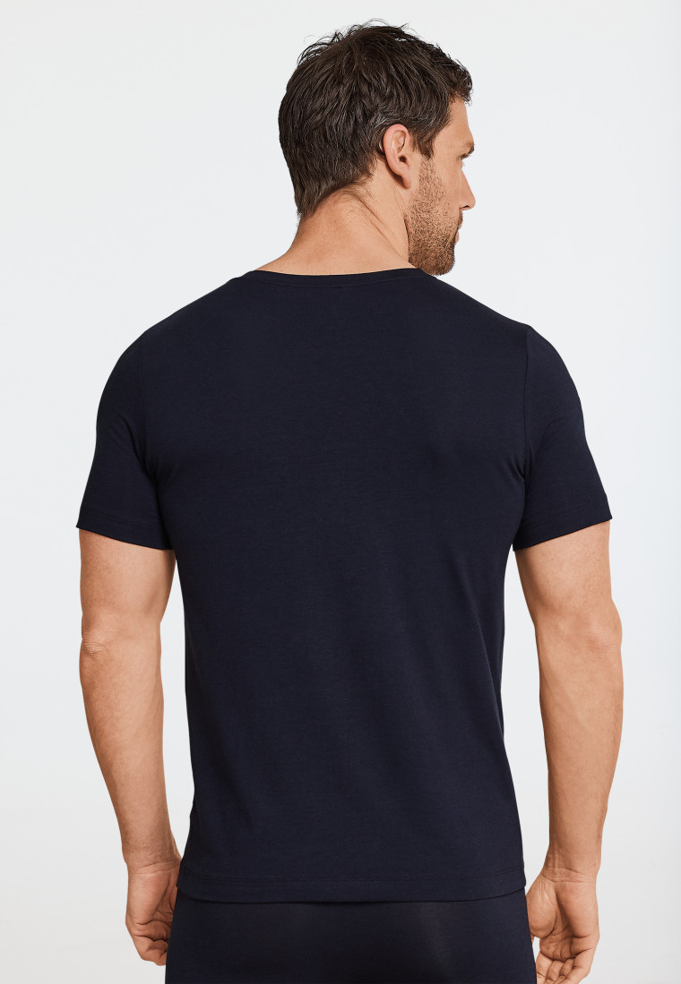 T-shirt à manches courtes en tissu jersey et à col rond, de couleur bleu-noir - Long Life Soft