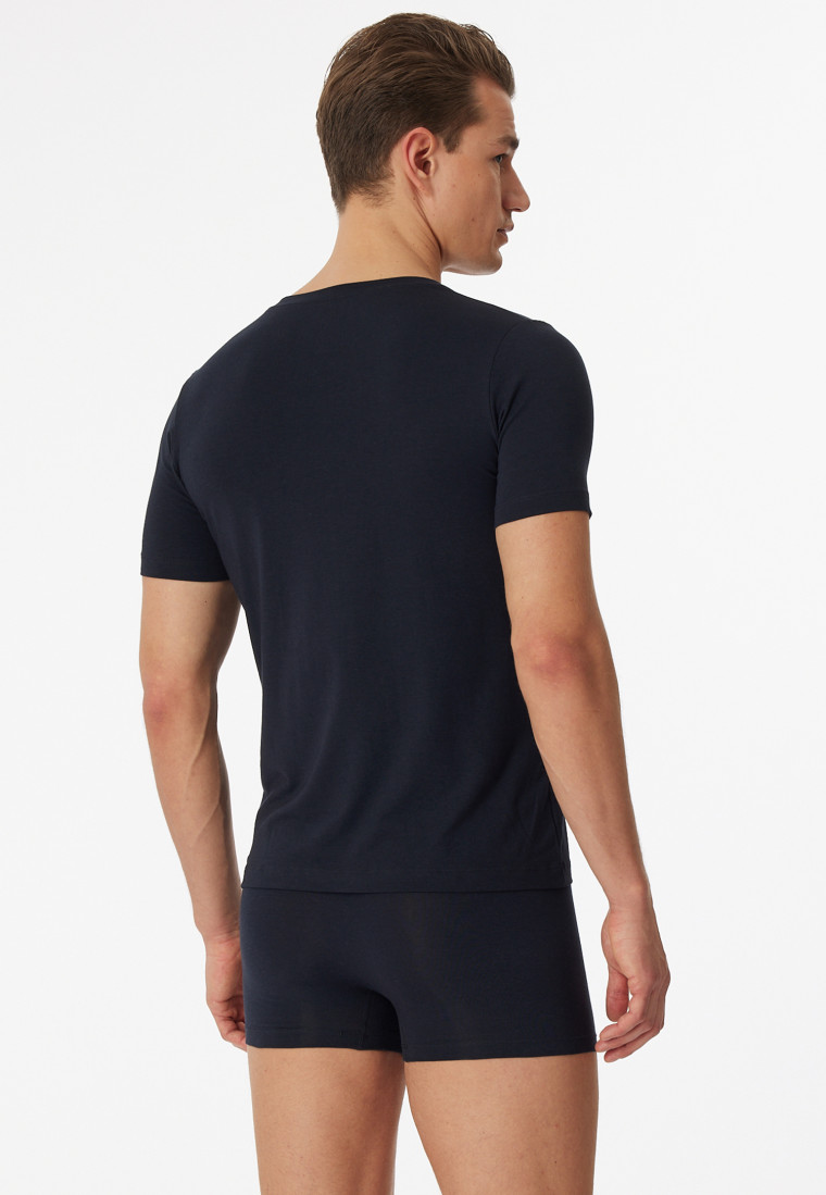 Shirt short-sleeve jersey elastic V-neck blue-black - Long Life Soft |  SCHIESSER