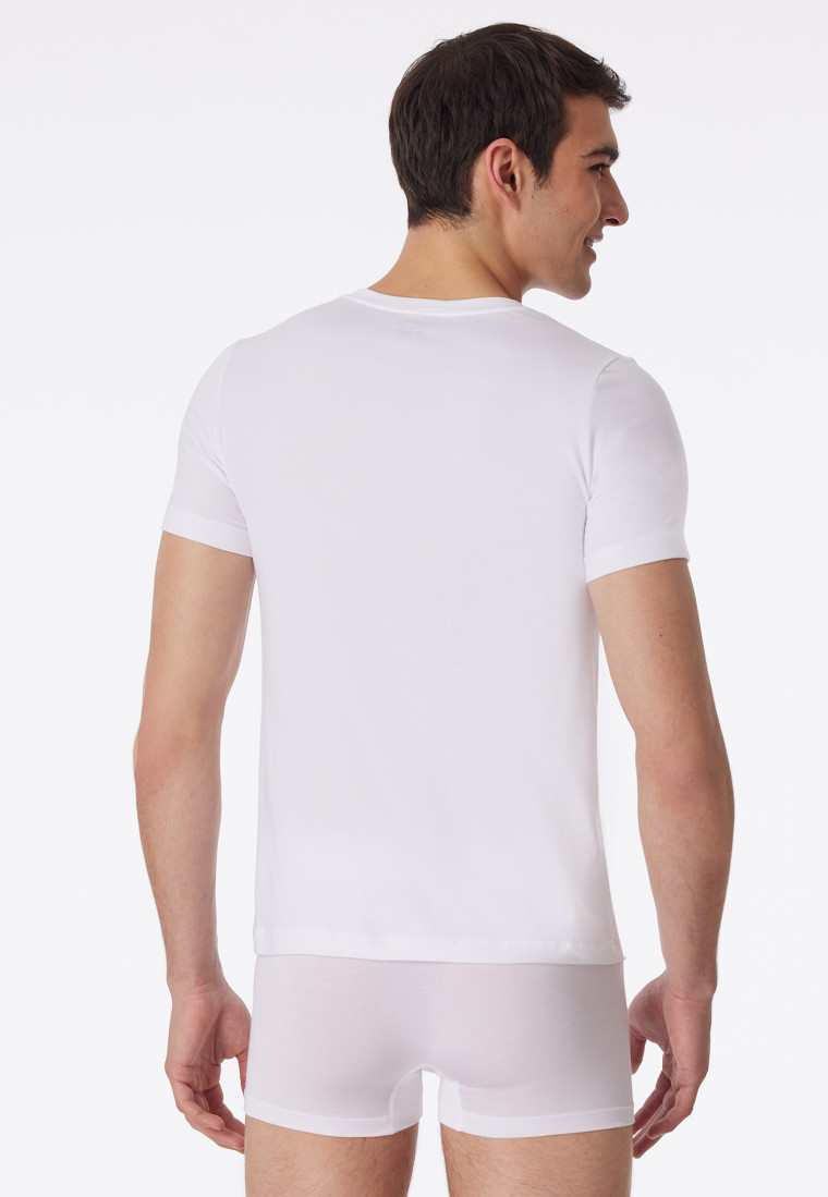 White short sleeved shirt of elastic jersey material with V neckline Long Life Soft SCHIESSER