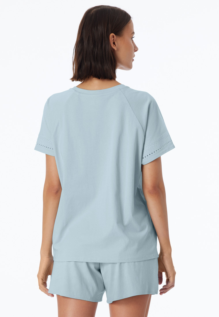 Shirt short sleeve perforated embroidery bluebird - Mix+Relax