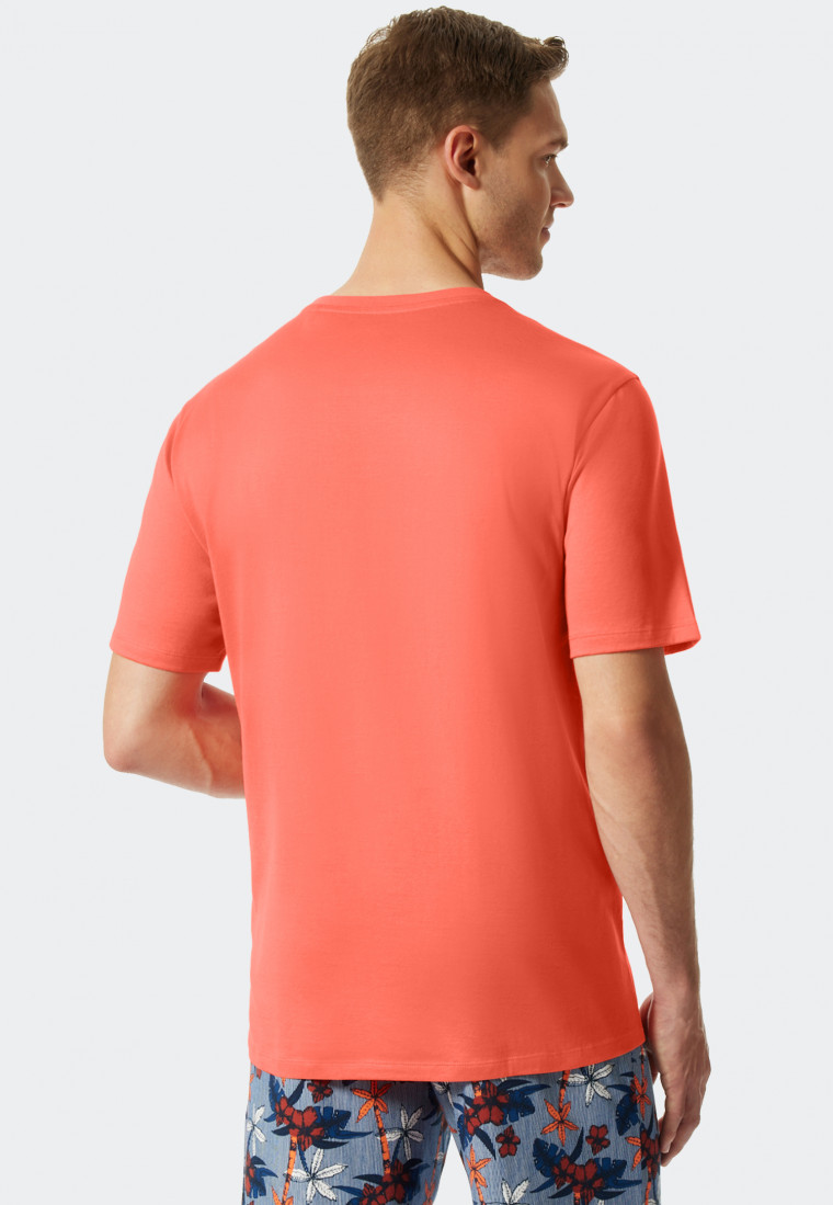 Shirt short-sleeved mercerized cotton crew neck papaya - Mix & Relax