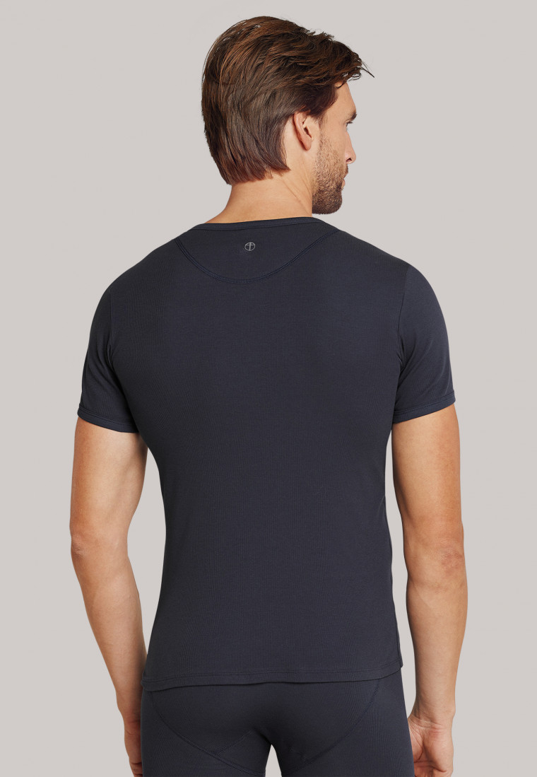 Shirt kurzarm mit Knopfleiste Doppelripp blau  - Naturbursche