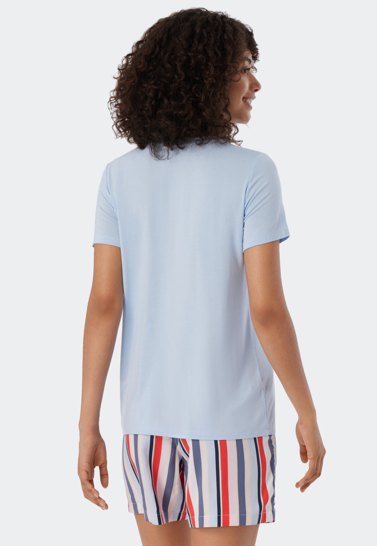 Shirt korte mouwen modal hemelsblauw - Mix+Relax