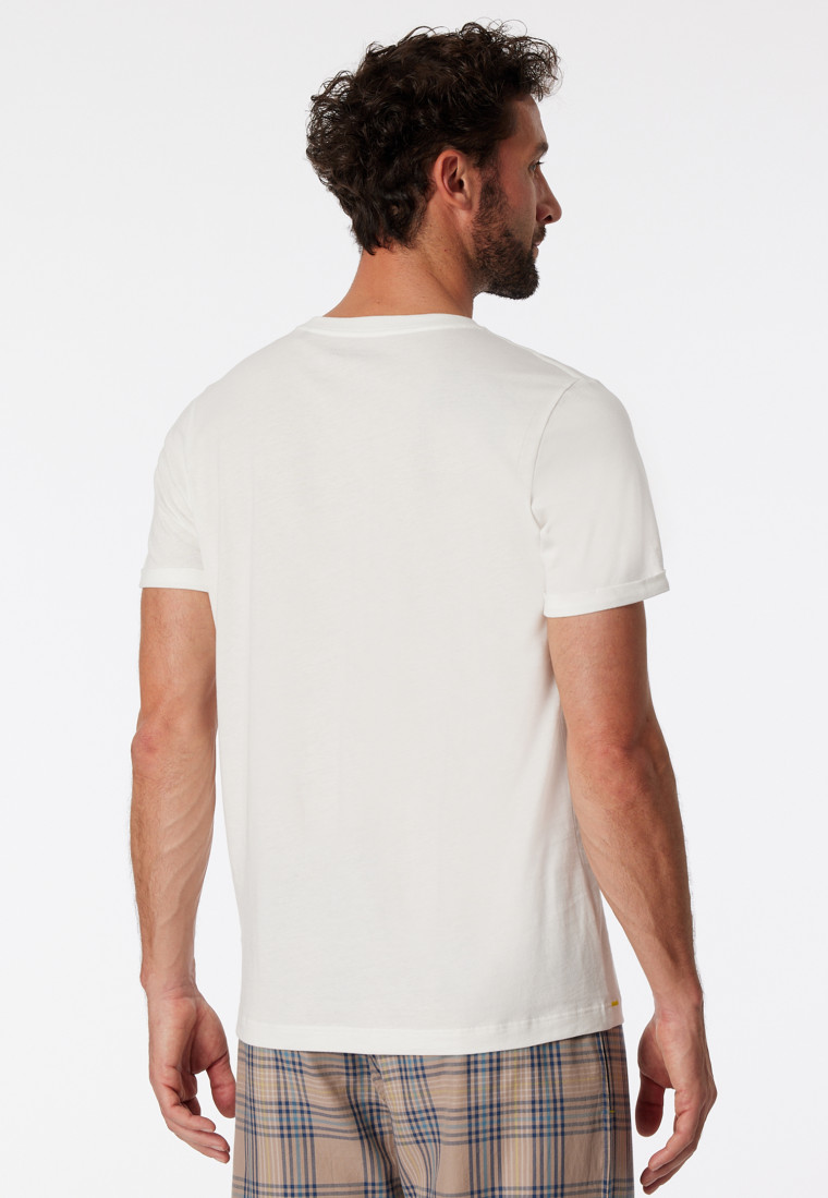 Camicia manica corta in cotone organico con scollo a V bianco sporco - Mix+Relax