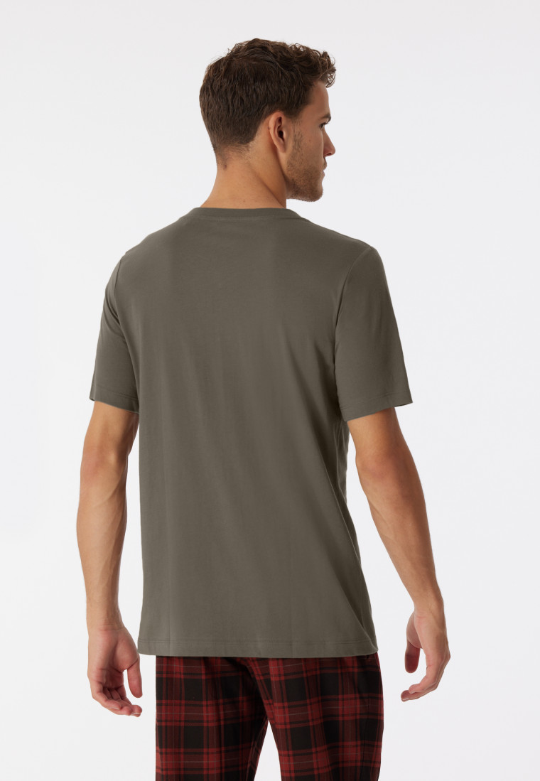 Shirt korte mouwen biologisch katoen V-hals taupe - Mix+Relax