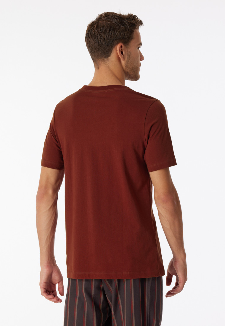 Shirt korte mouwen biologisch katoen V-hals terracotta - Mix+Relax