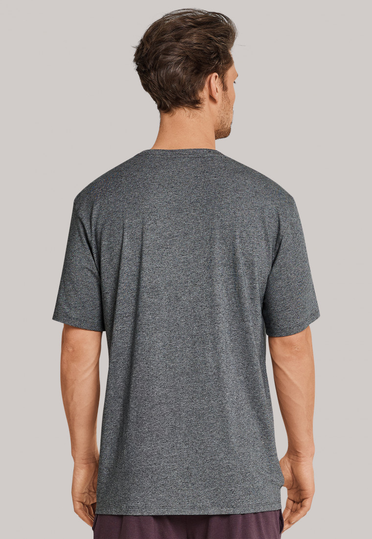 T-shirt à manches courtes gris foncé chiné à col rond - Mix & Relax Cotton Modal