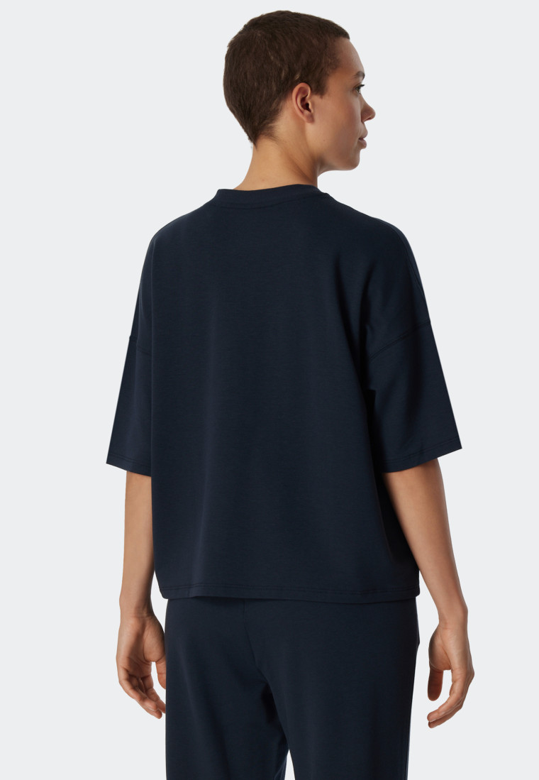 T-shirt a maniche corte oversize in Tencel sostenibile, tonalità blu scuro - Mix+Relax