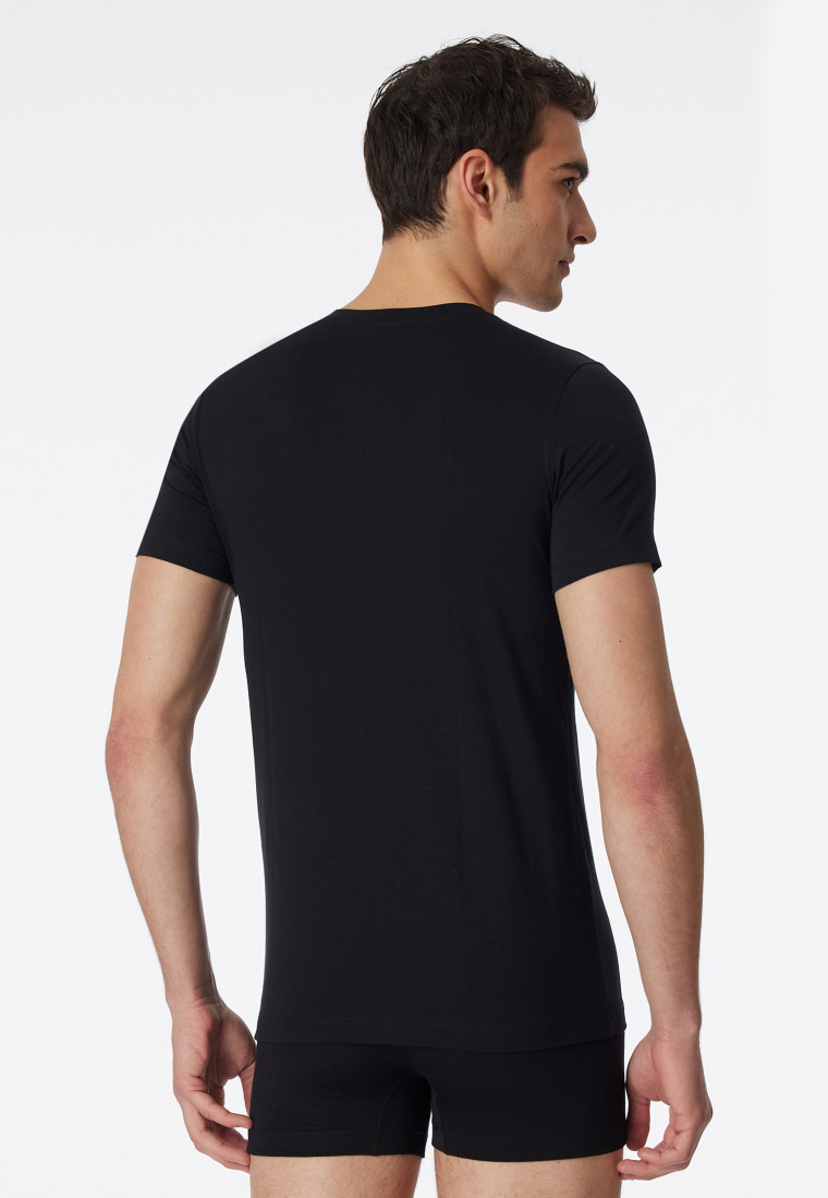 Maglia scollo a V manica corta, di colore nero - Long Life Cotton