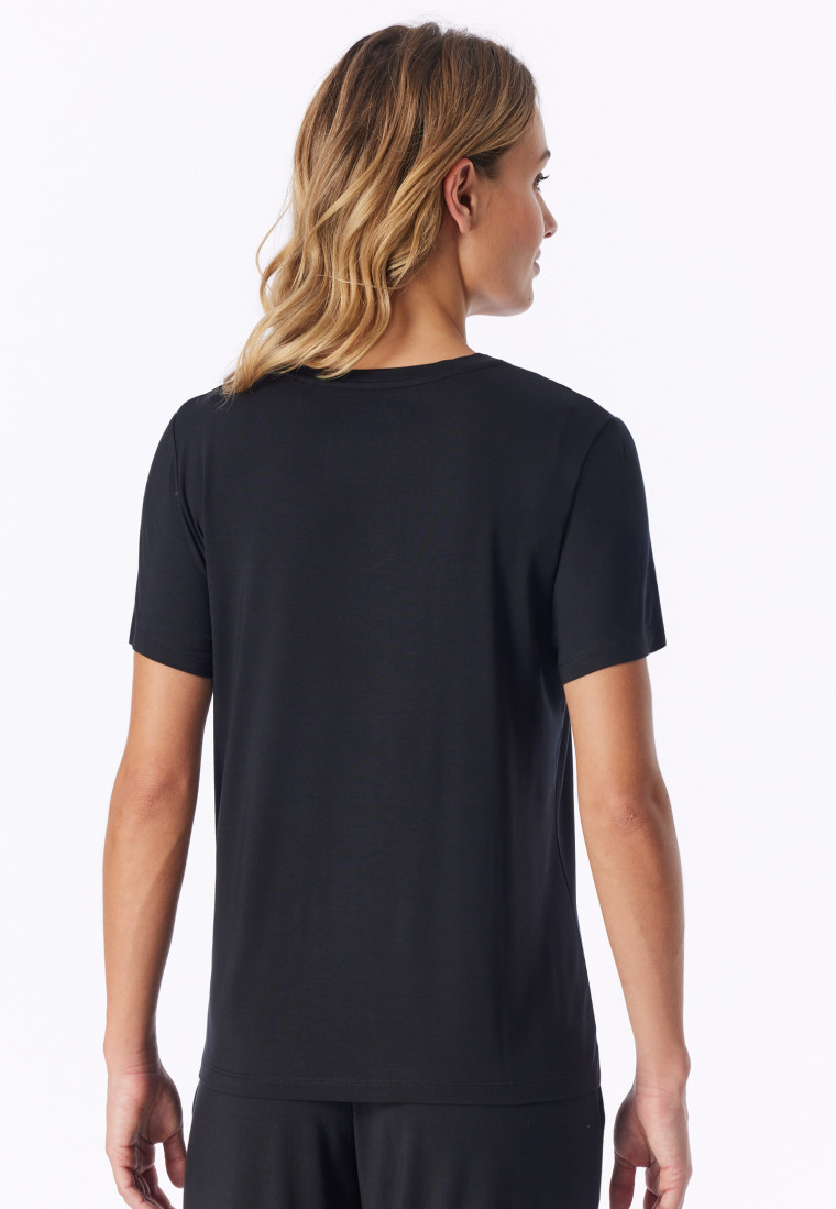 Shirt kurzarm V-Ausschnitt schwarz - Mix+Relax