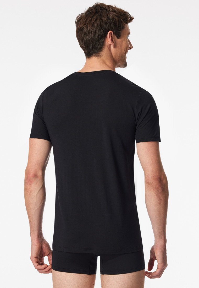 Shirt short sleeve v-neckline black - Premium Modal