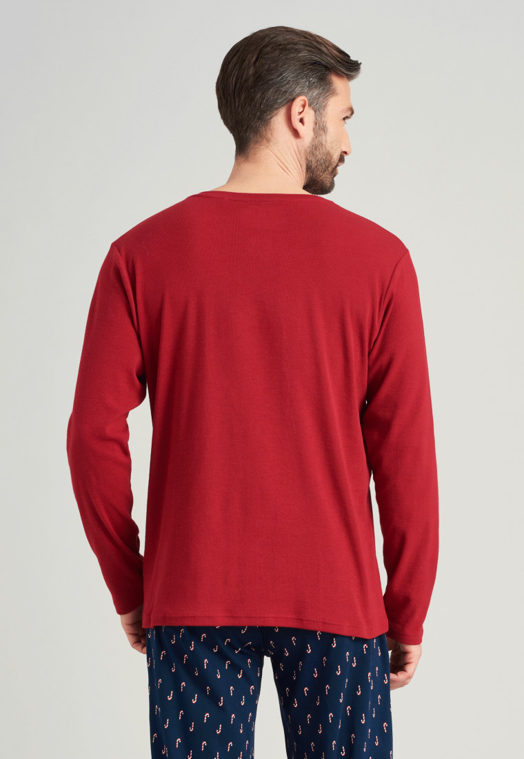 Maglia a maniche lunghe, doppia costa, collo serafino, abbottonatura, rosso - Mix+Relax