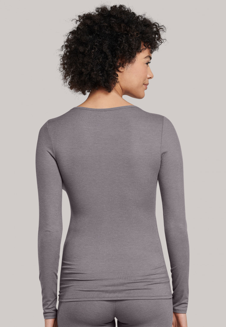 Long-sleeved doubled-ribbed V-neck shirt in Taupe - Personal Fit Rippe
