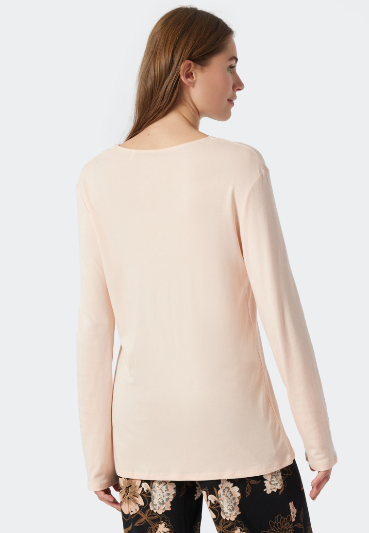 Shirt lange mouwen interlock V-hals kant abrikoos - Mix+Relax