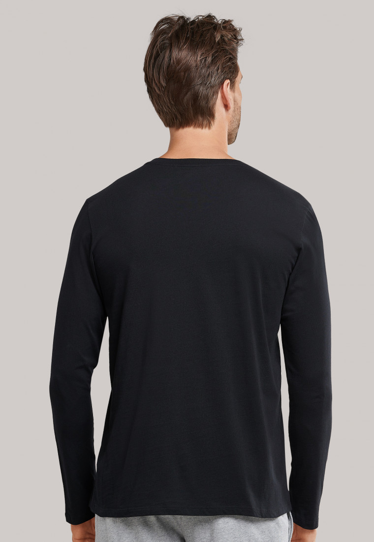 Tee-shirt noir à manches longues et patte de boutonnage - Mix & Relax