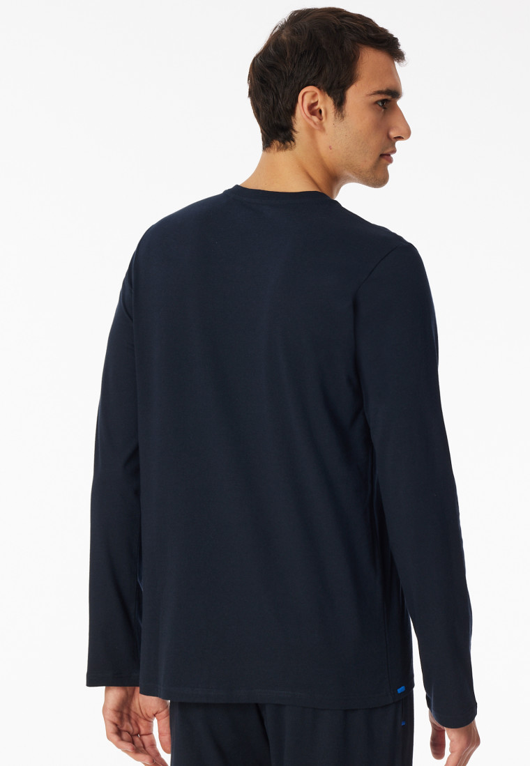 Shirt lange mouwen knoopsluiting nachtblauw - Mix+ Relax