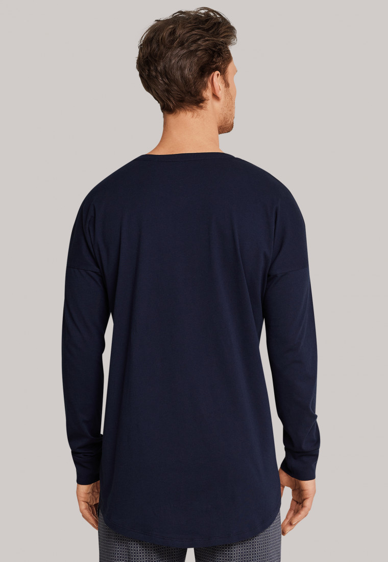 Long-sleeved loose fit shirt button placket dark blue - Mix & Relax