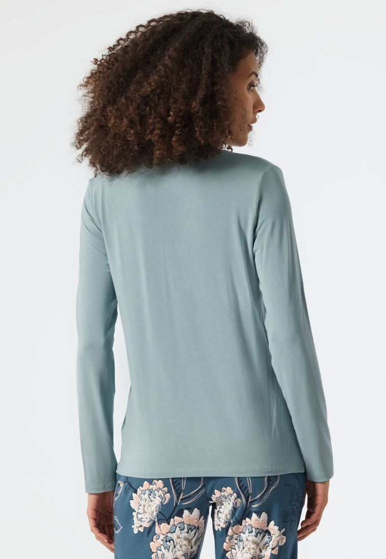 Shirt lange mouwen modal V-hals knoopsluiting grijsblauw - Mix+Relax