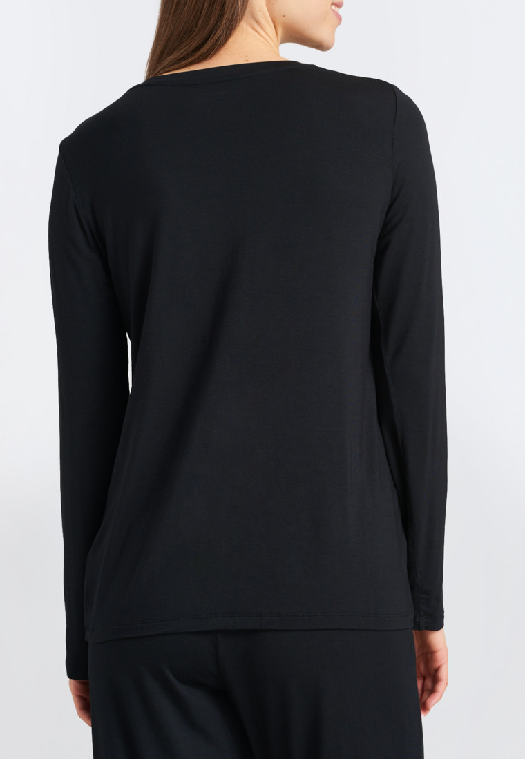 Shirt long-sleeved modal V-neck button placket black - Mix & Relax