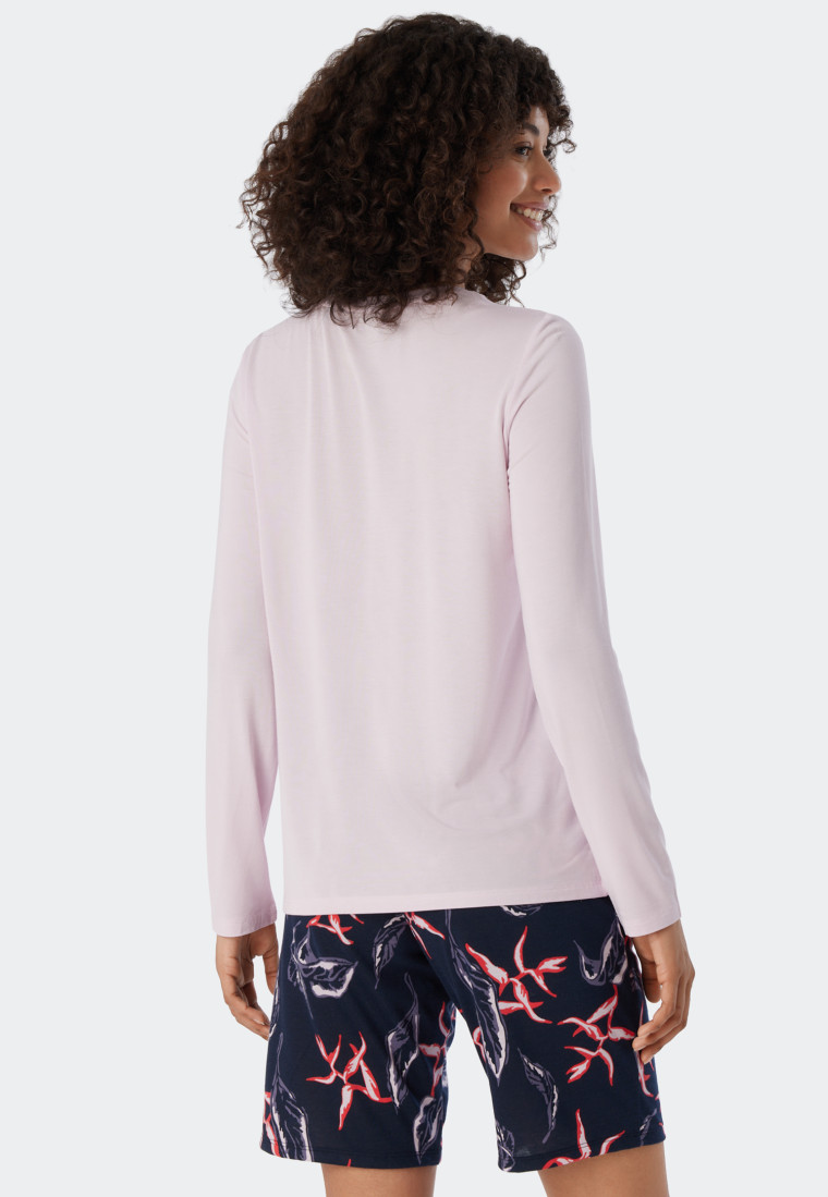 T-shirt manches longues encoure en V en modal rose poudré - Mix+Relax
