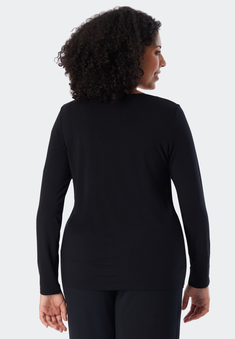 Shirt long-sleeved modal V-neck black - Mix & Relax
