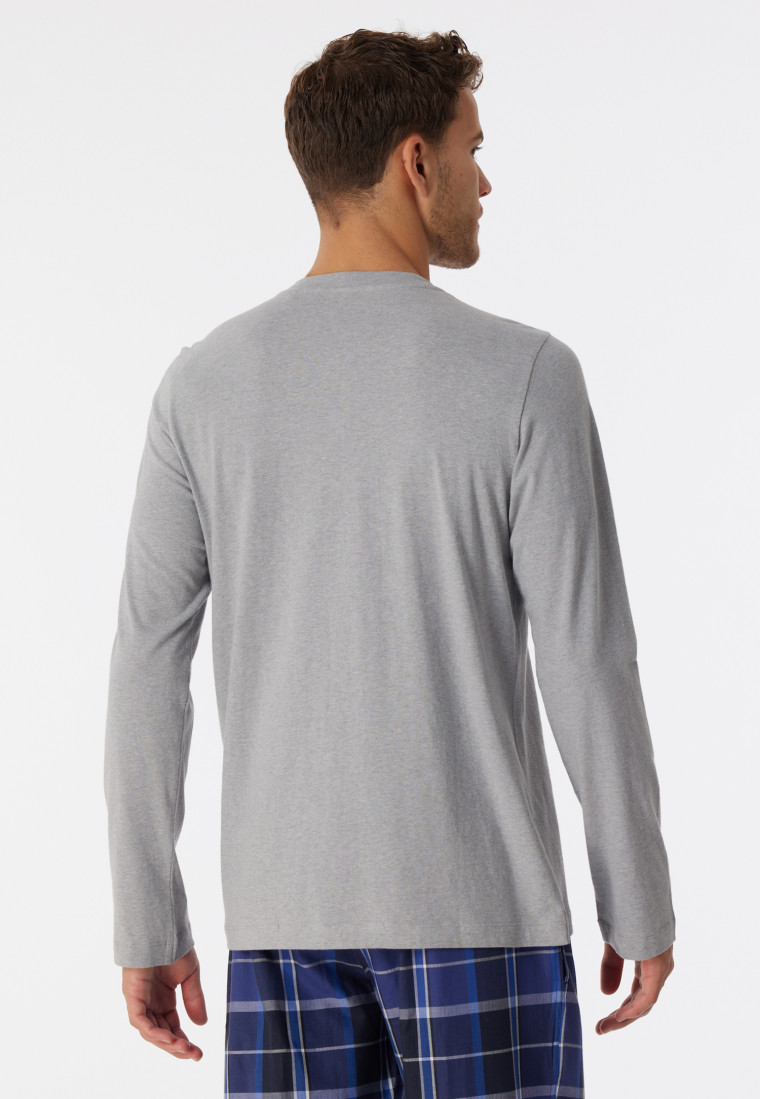 Maglia a maniche lunghe in cotone biologico con abbottonatura, grigio screziato - Mix+Relax