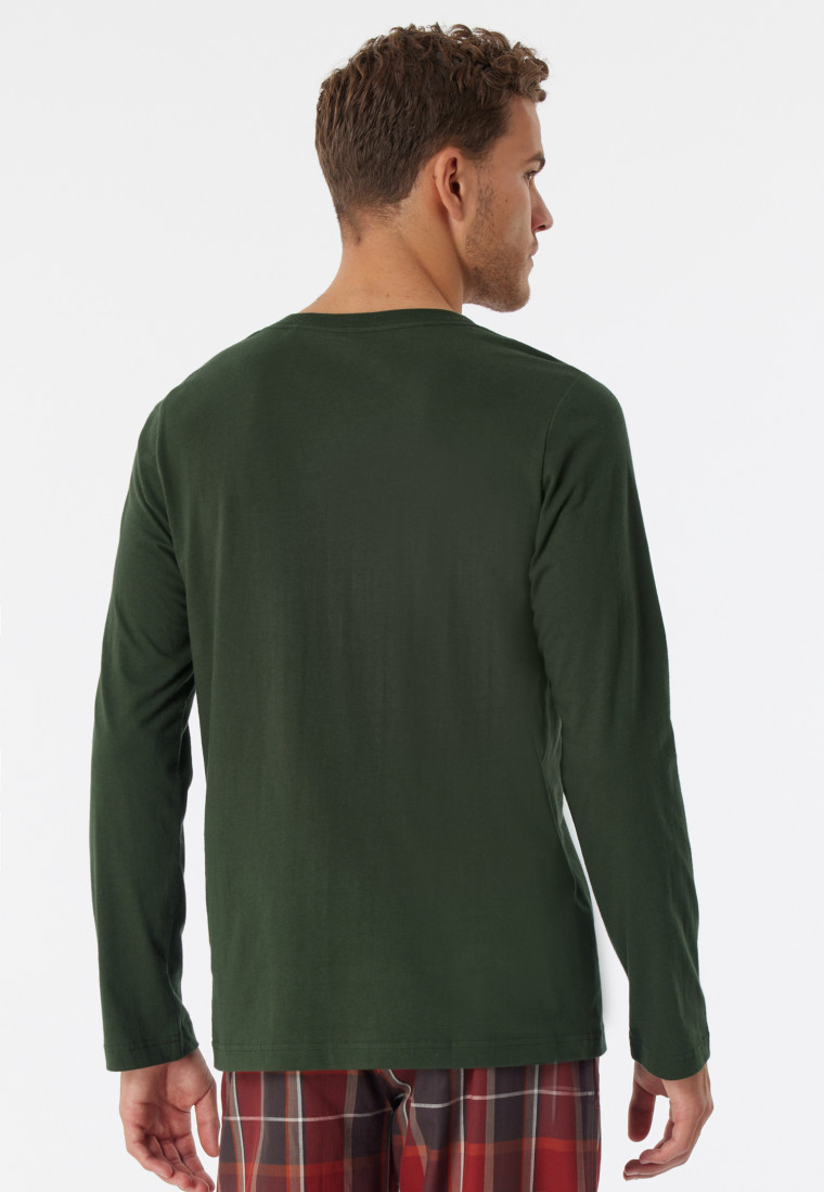 Shirt long-sleeved organic cotton V-neck dark green - Mix & Relax