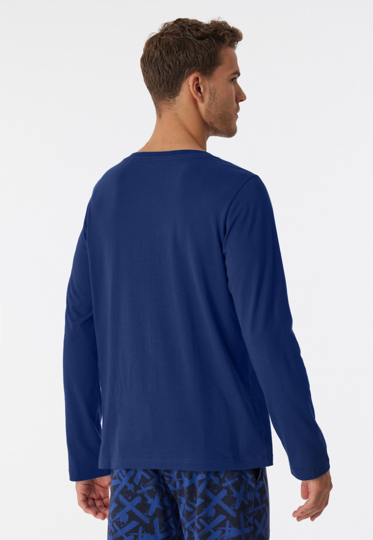 Shirt lange mouwen biologisch katoen V-hals marineblauw - Mix+Relax