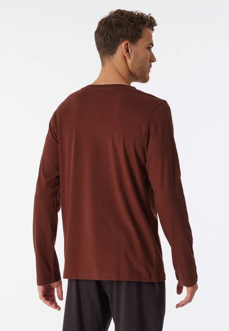 Maglia a maniche lunghe in cotone biologico con scollo a V, terracotta - Mix+Relax