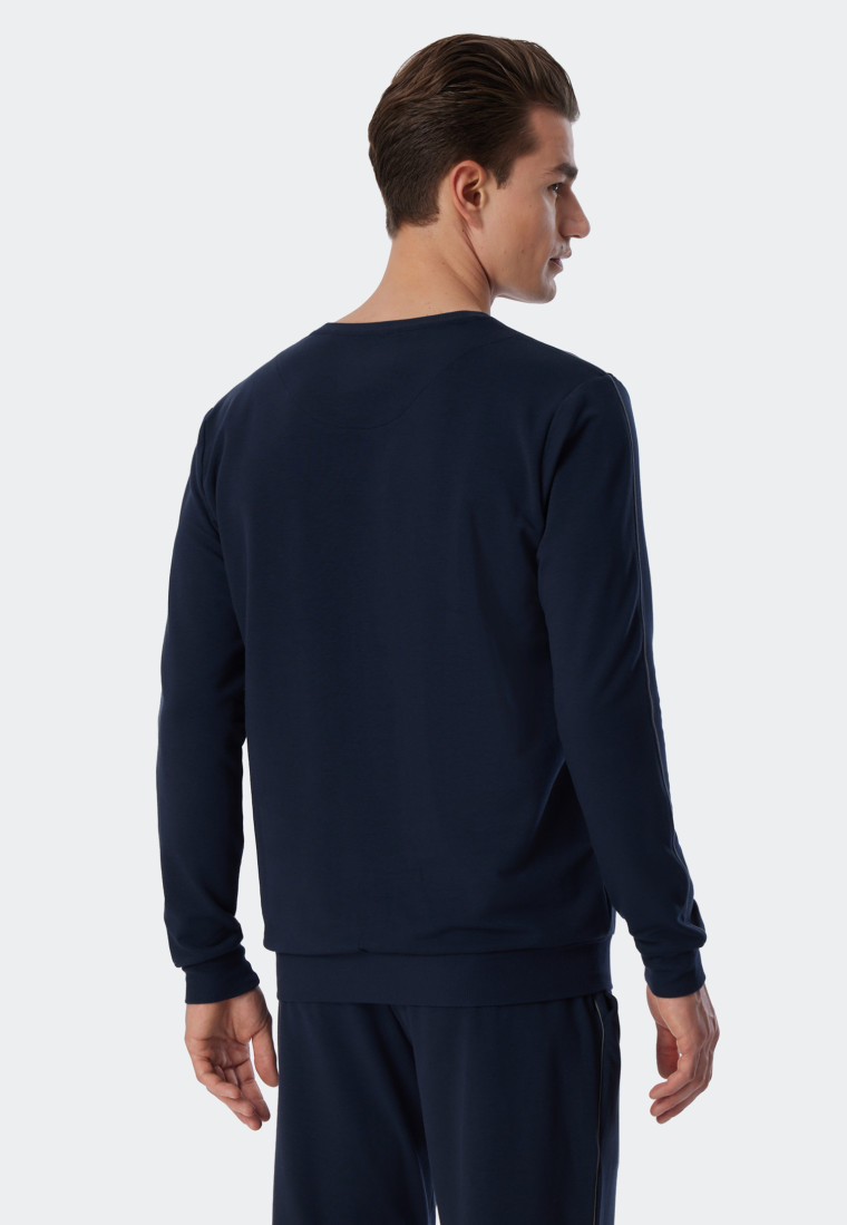 Shirt lange mouwen sweatstof biologisch katoen Tencel manchetten strepen donkerblauw - Mix+Relax