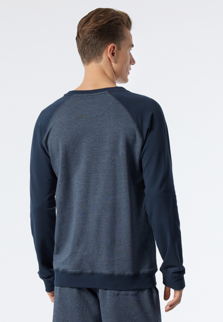 Maglia a manica lunga con polsini, in tencel, girocollo, fantasia in blu scuro - Mix+Relax