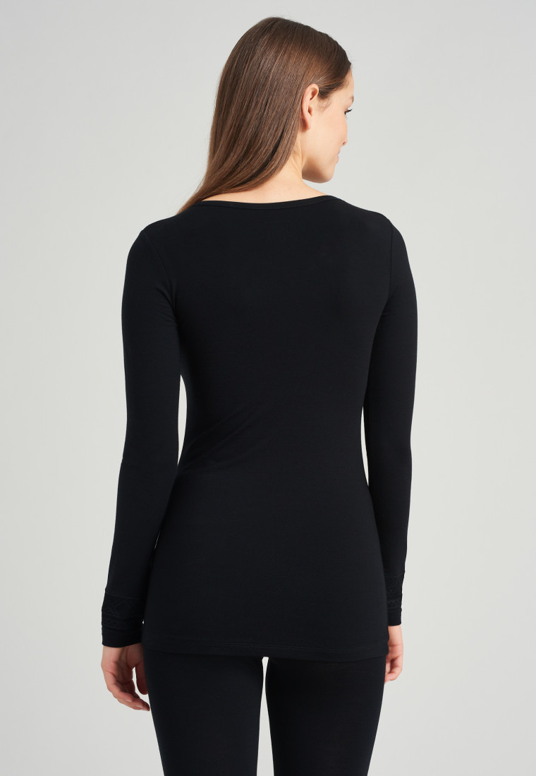 Shirt lange mouwen Tencel wol kant zwart - Wool x Tencel