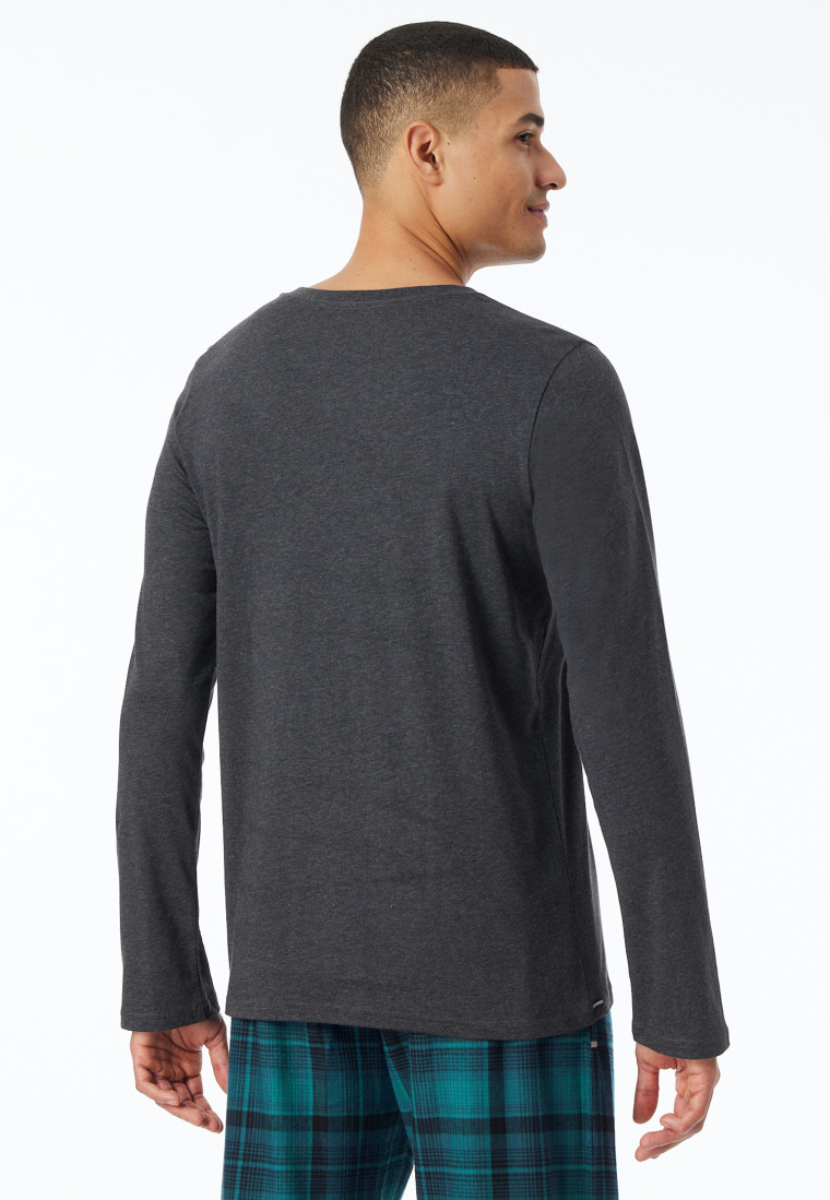 Shirt long-sleeve v-neckline dark grey mottled - Mix+Relax