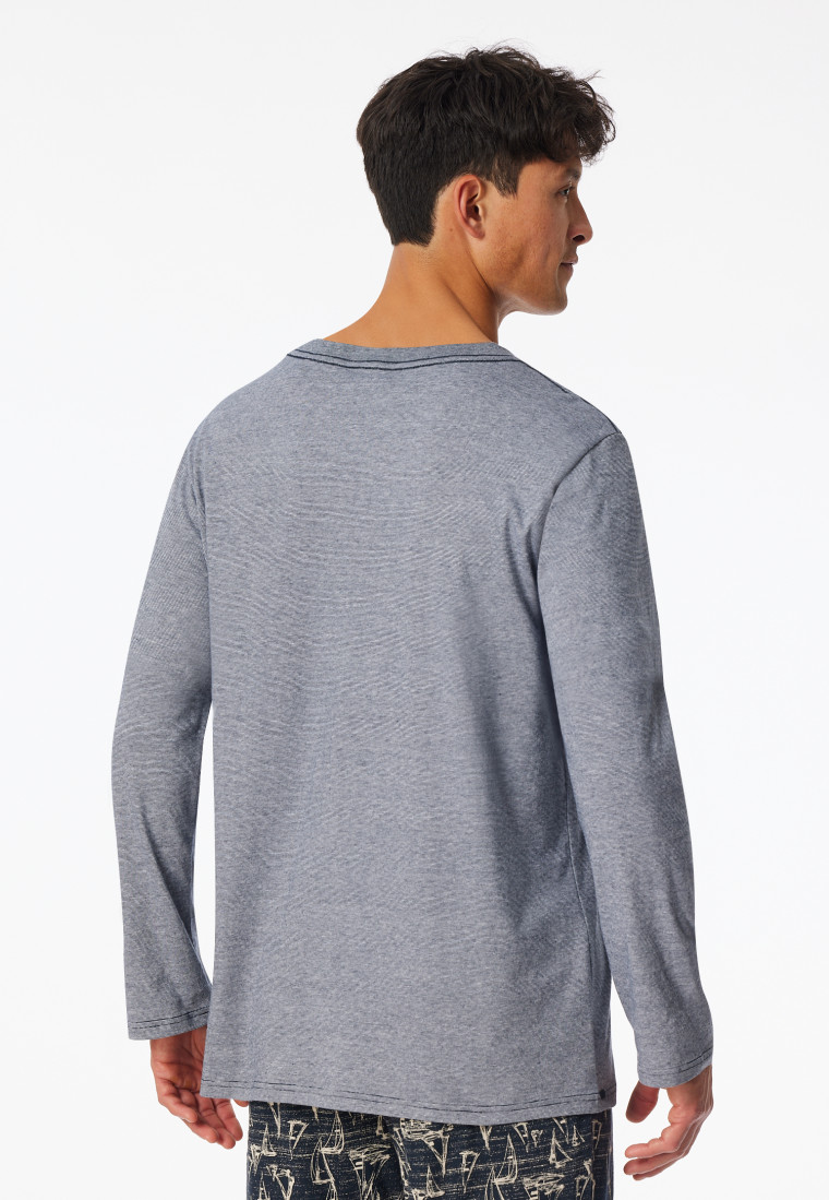 Shirt long-sleeve v-neck midnight blue ringed - Mix+Relax