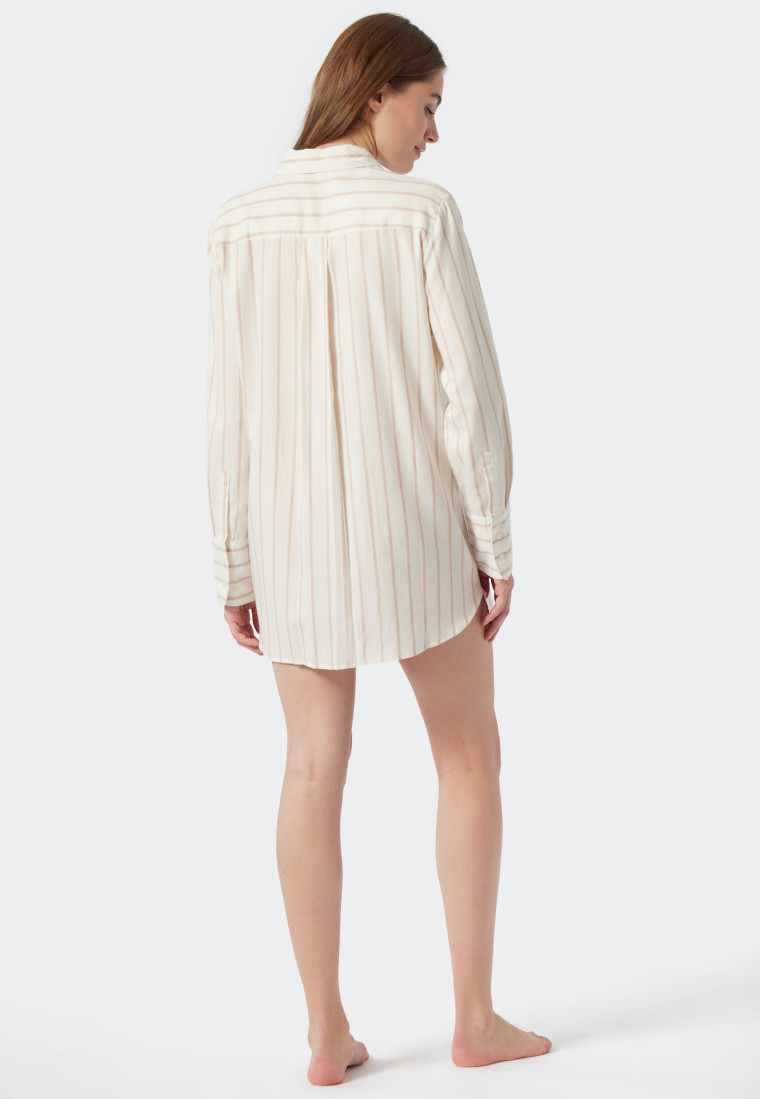 Slaaphemd lange mouwen geweven stof Tencel knoopsluiting strepen off-white - Selected! premium inspiratie