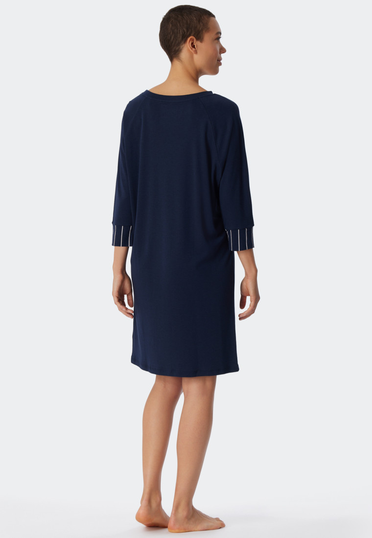 Maglia del pigiama oversize con maniche a 3/4, polsini, in modal, blu scuro - Modern Nightwear