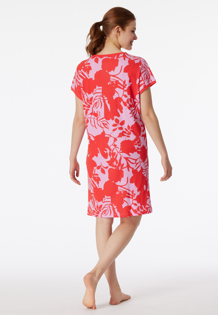 Sleepshirt kurzarm Blumenprint bonbonrosa - Modern Nightwear