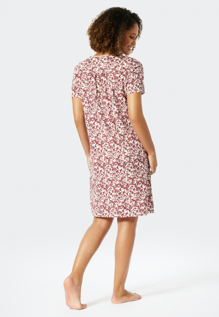 Sleepshirt kurzarm Interlock V-Ausschnitt Spitze Blumenprint pflaume - Feminine Floral Comfort Fit