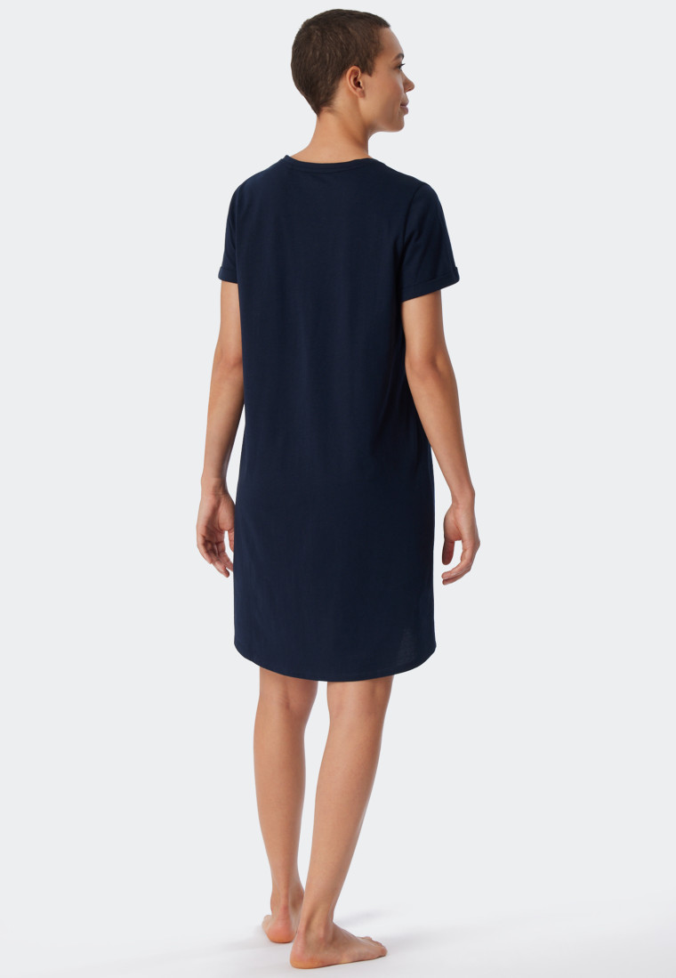 Sleep shirt short-sleeved print dark blue - Essential Nightwear