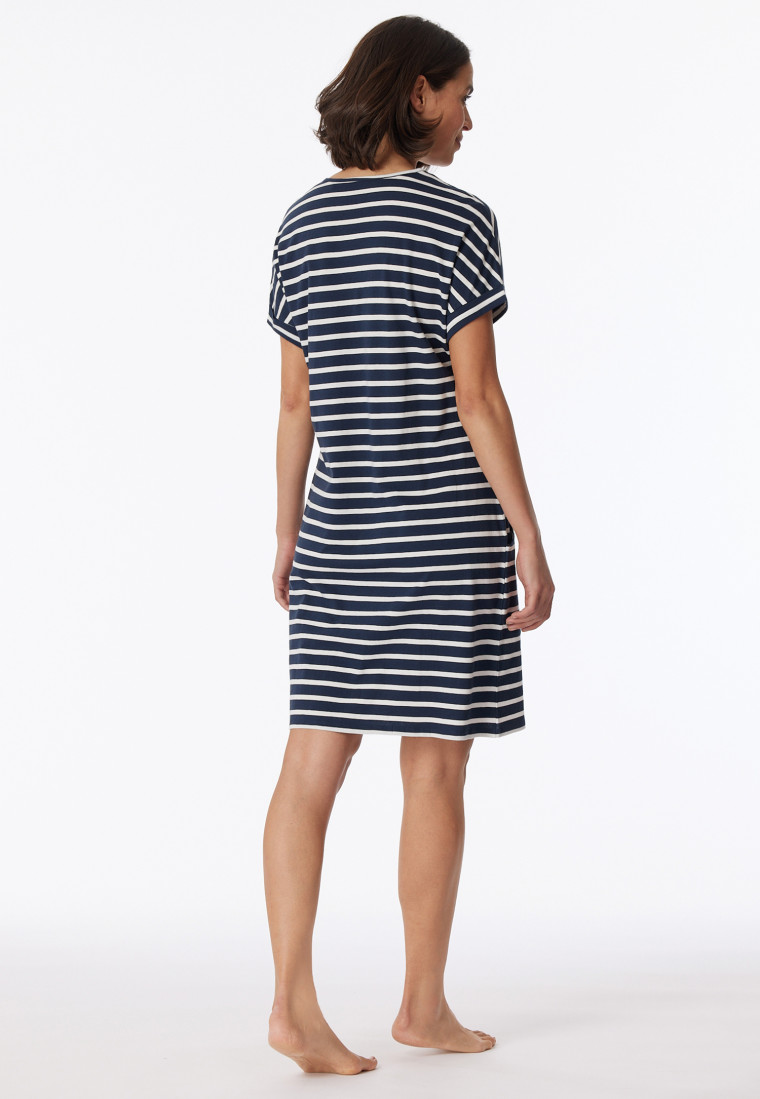 Sleep shirt short-sleeved stripes midnight blue - Casual Essentials