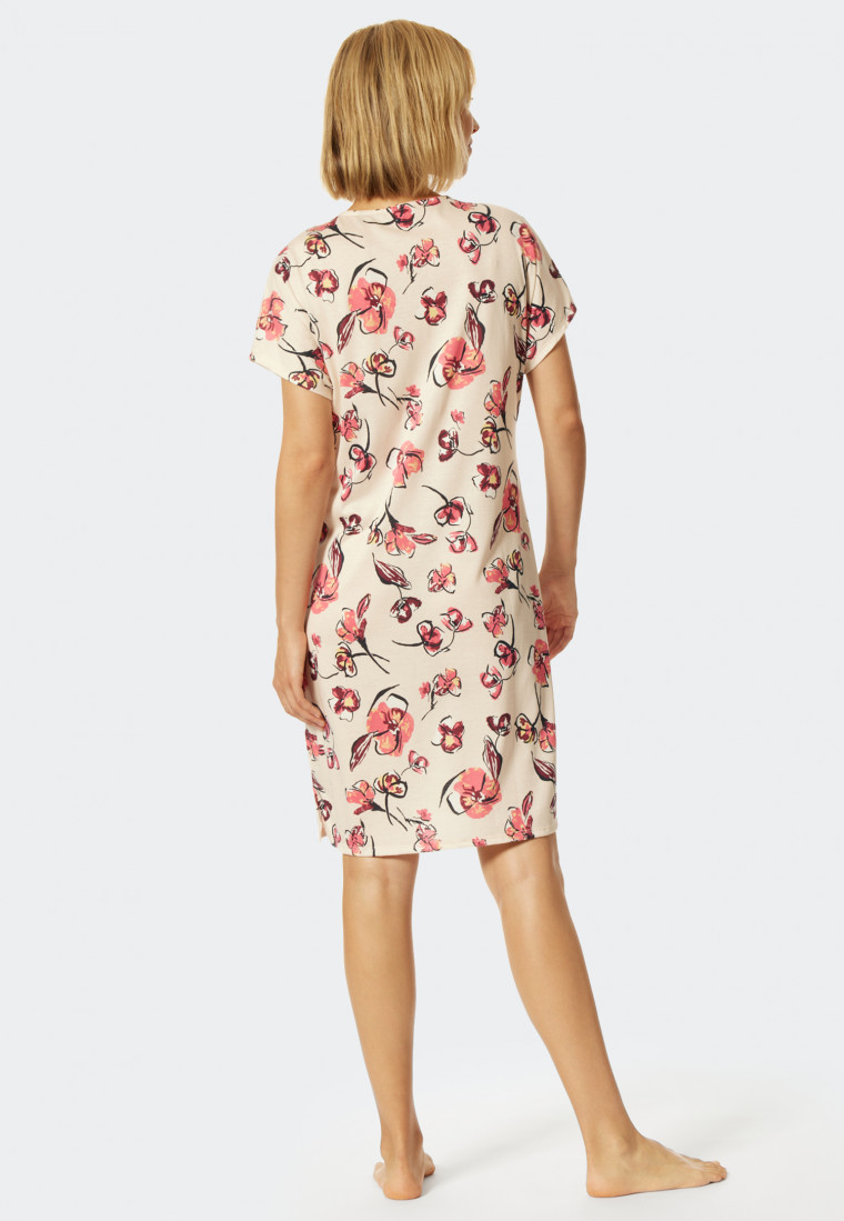 Sleep shirt short-sleeved V-neck floral print sahara - Modern Floral