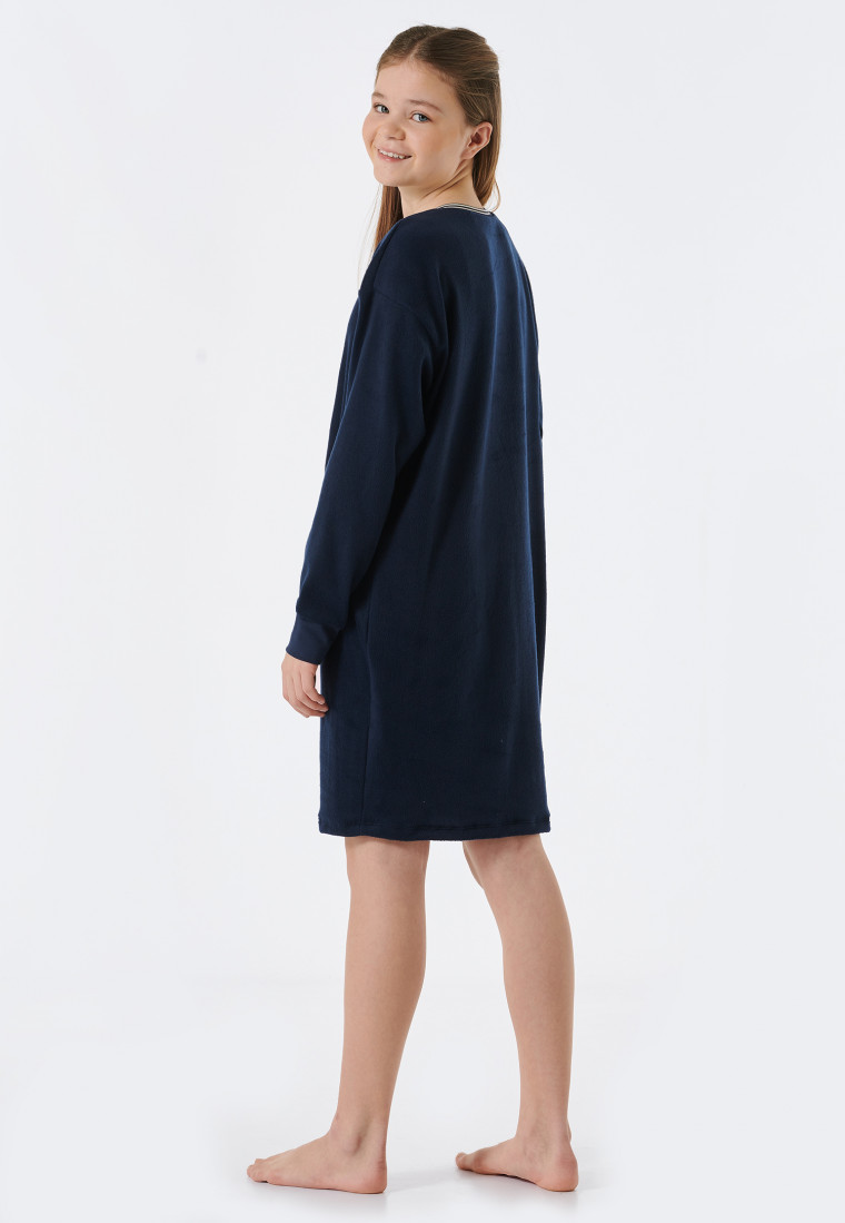 Sleep shirt long-sleeved fleece cuffs midnight blue - Teens Nightwear