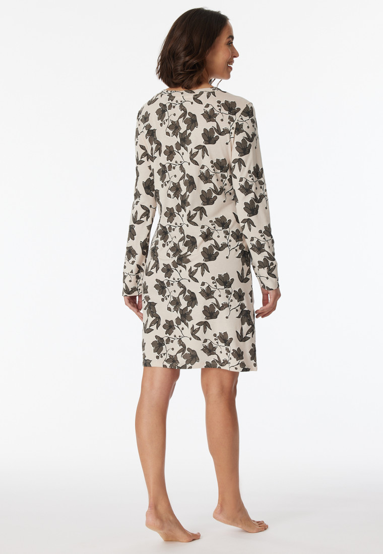 Slaapshirt lange mouwen modal bloemenprint zandkleurig - Contemporary Nightwear