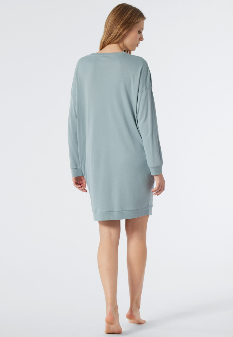 Chemise de nuit manches longues modal oversize bords-côtes gris-bleu - Modern Nightwear