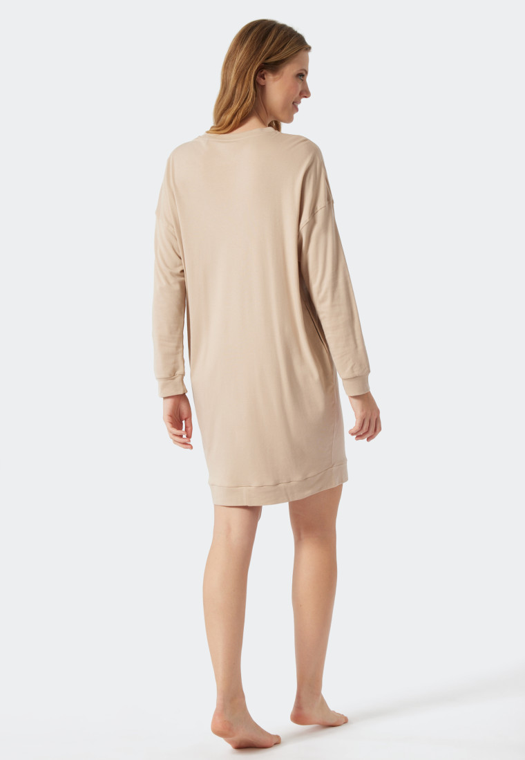 Slaapshirt lange mouwen modal oversized boorden zand - Modern Nightwear
