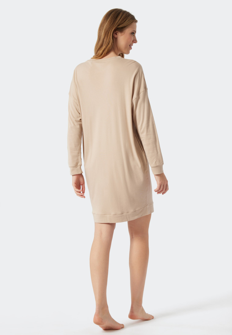 Maglia da notte oversize a maniche lunghe con polsini in modal, color sabbia - Modern Nightwear